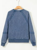 Lace Patchwork Detail Notched Neck Mineral Wash Baggy Sweatshirt - Trendsi - Flyclothing LLC