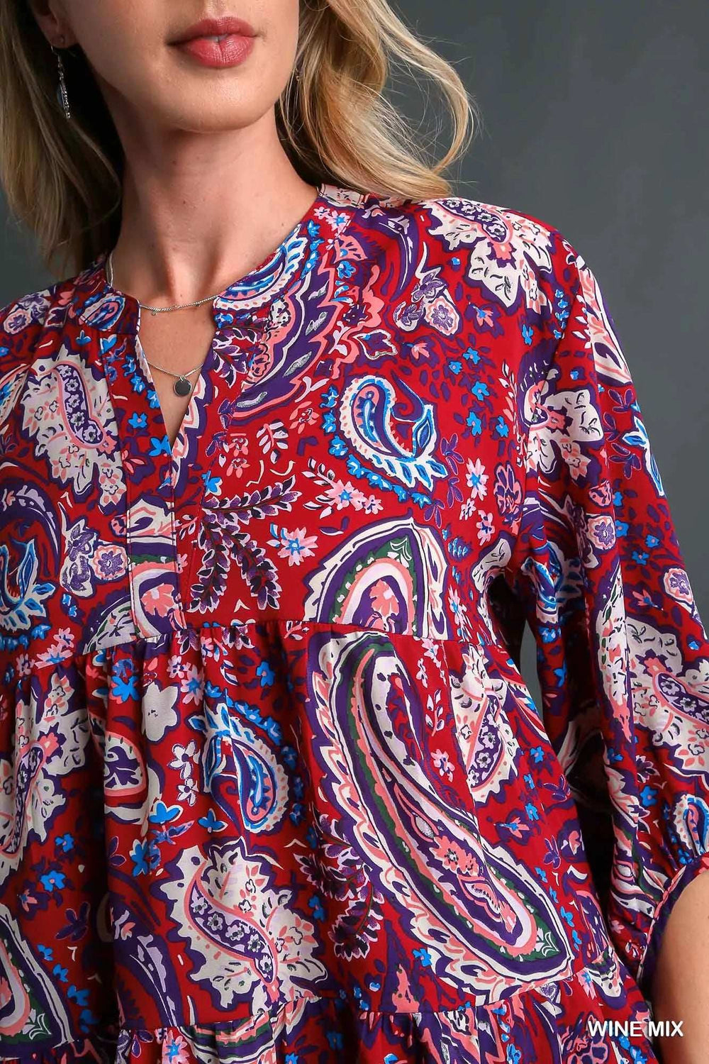 Umgee Mix Paisley Boho Tunic Blouse - Trendsi - Flyclothing LLC