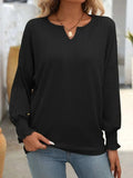 Textured Notched Lantern Sleeve T-Shirt - Trendsi - Flyclothing LLC