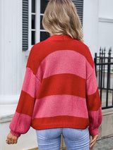 Striped Open Front Dropped Shoulder Cardigan - Trendsi - Flyclothing LLC
