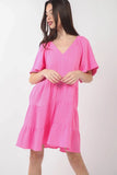 VERY J Texture V-Neck Ruffled Tiered Dress - Trendsi