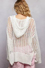 POL Openwork Round Neck High Low Knit Top - Trendsi - Flyclothing LLC