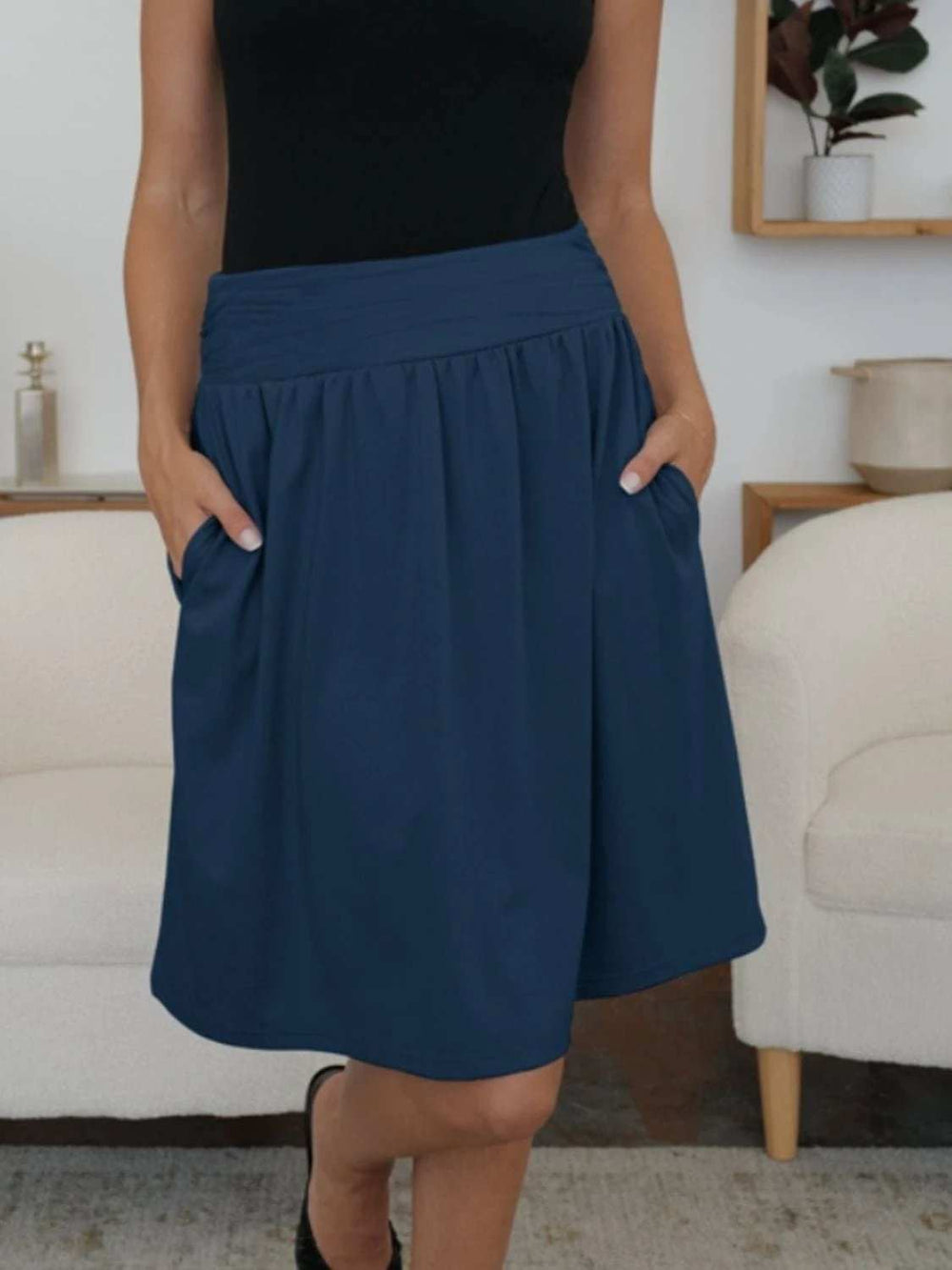 Elastic Waist Skirt with Pockets - Trendsi - Flyclothing LLC