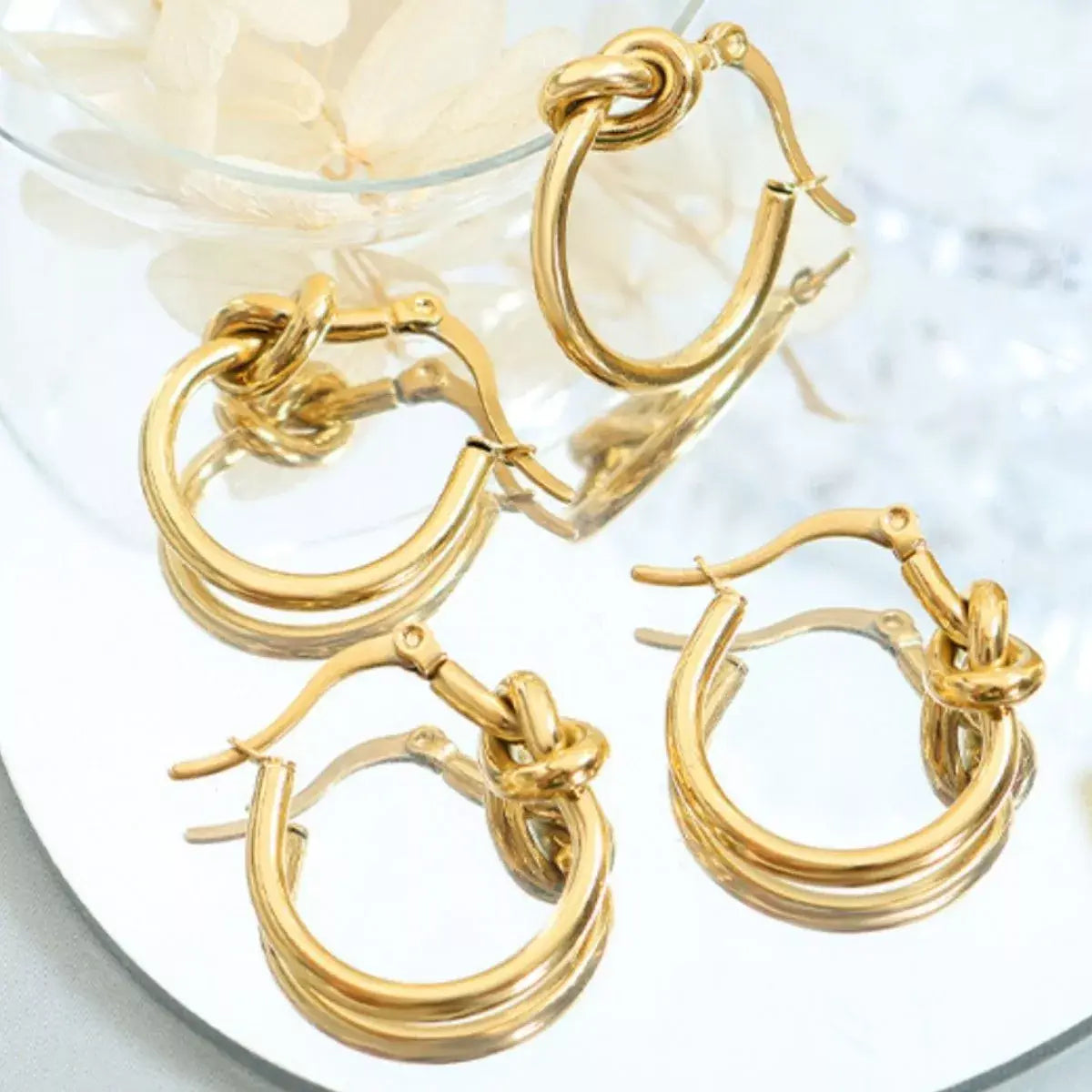 Golden Knot Hoop Earrings - Trendsi - Flyclothing LLC