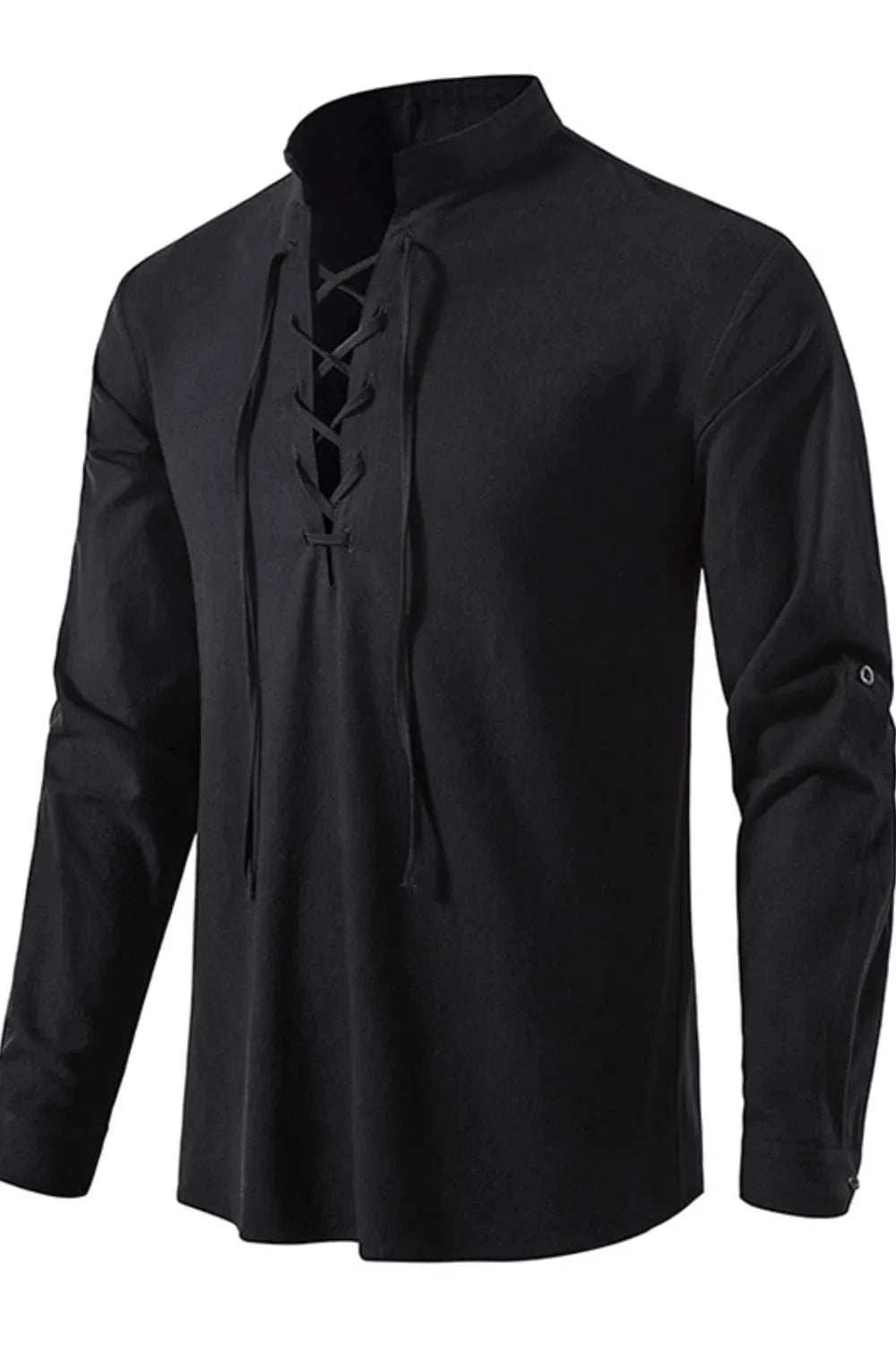 Men's Lace Up Long Sleeve Polo - Trendsi - Flyclothing LLC