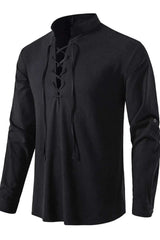 Men's Lace Up Long Sleeve Polo - Trendsi - Flyclothing LLC