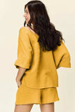 Double Take Texture Half Sleeve T-Shirt and Drawstring Shorts Set - Trendsi - Flyclothing LLC