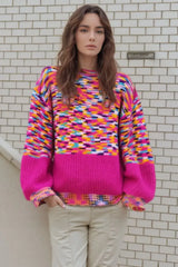 Colorful Knit Crew Neck Sweater - Trendsi - Flyclothing LLC