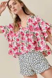 Floral Boxy Fit Ruffled Short Sleeve Blouse - Trendsi - Flyclothing LLC