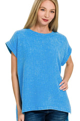 Zenana Woven Double Gauze Acid Washed Short Sleeve Top - Trendsi - Flyclothing LLC