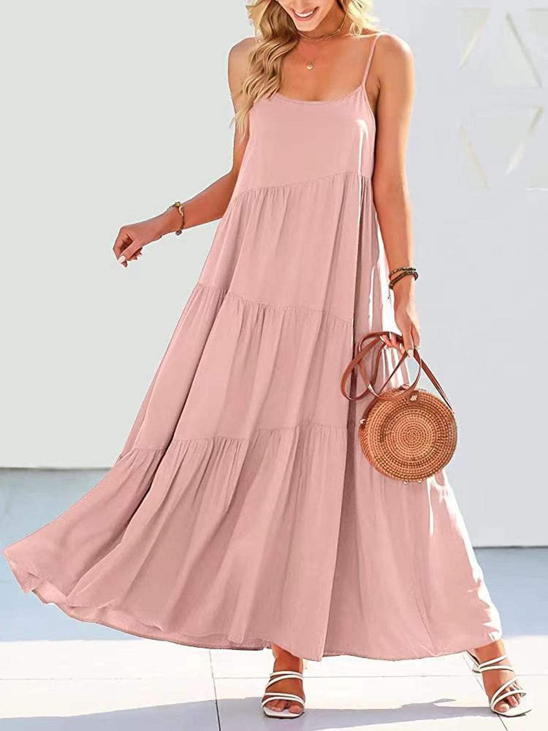 Full Size Ruched Tiered Spaghetti Strap Dress - Trendsi - Flyclothing LLC
