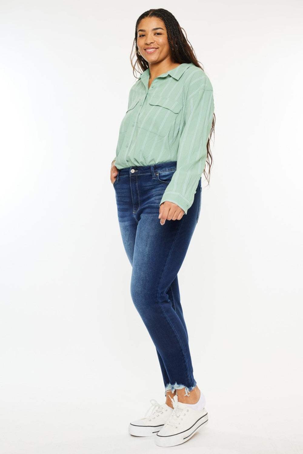 Kancan Full Size High Rise Frayed Ankle Skinny Jeans - Trendsi - Flyclothing LLC