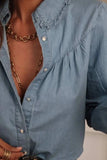 Button Up Long Sleeve Denim Top - Trendsi - Flyclothing LLC