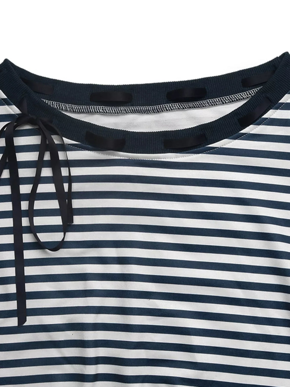 Striped Off-Shoulder Ribbon Accent Sweatshirt - Trendsi - Flyclothing LLC