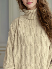 Cable-Knit Turtleneck Long Sleeve Sweater - Trendsi