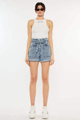 Kancan Ultra High Rise Paperbag Denim Shorts - Trendsi - Flyclothing LLC