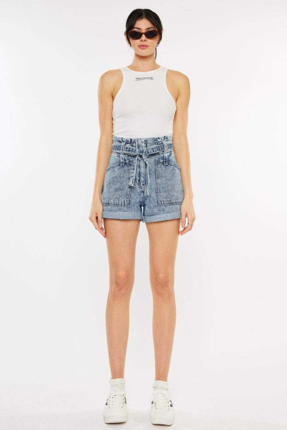 Kancan Ultra High Rise Paperbag Denim Shorts - Trendsi - Flyclothing LLC