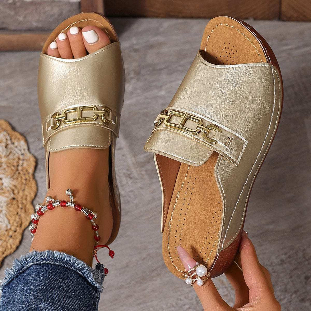 Open Toe Sandals with Metal Chain Decor - Trendsi - Flyclothing LLC
