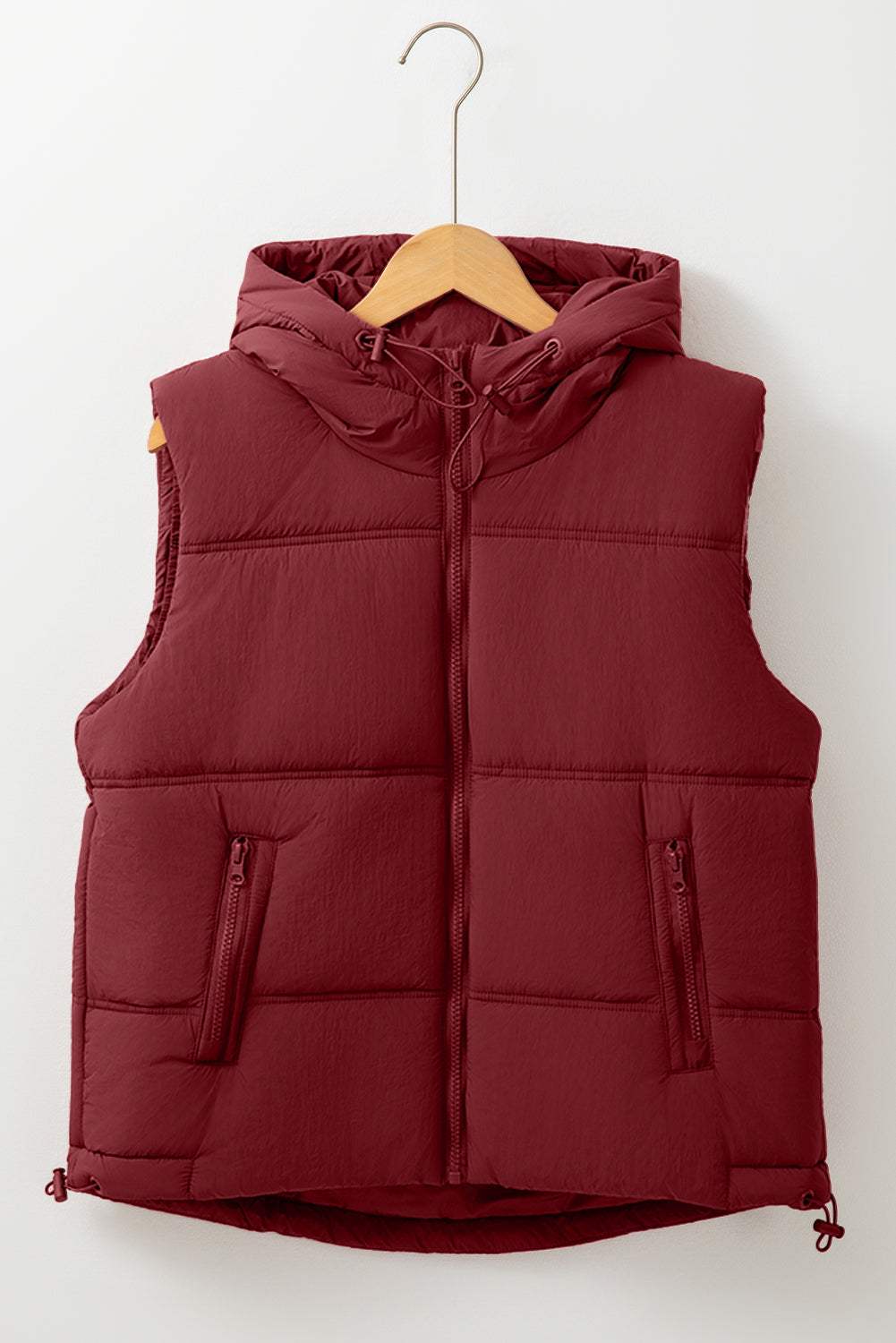 Drawstring Zip Up Hooded Vest Coat - Trendsi - Flyclothing LLC
