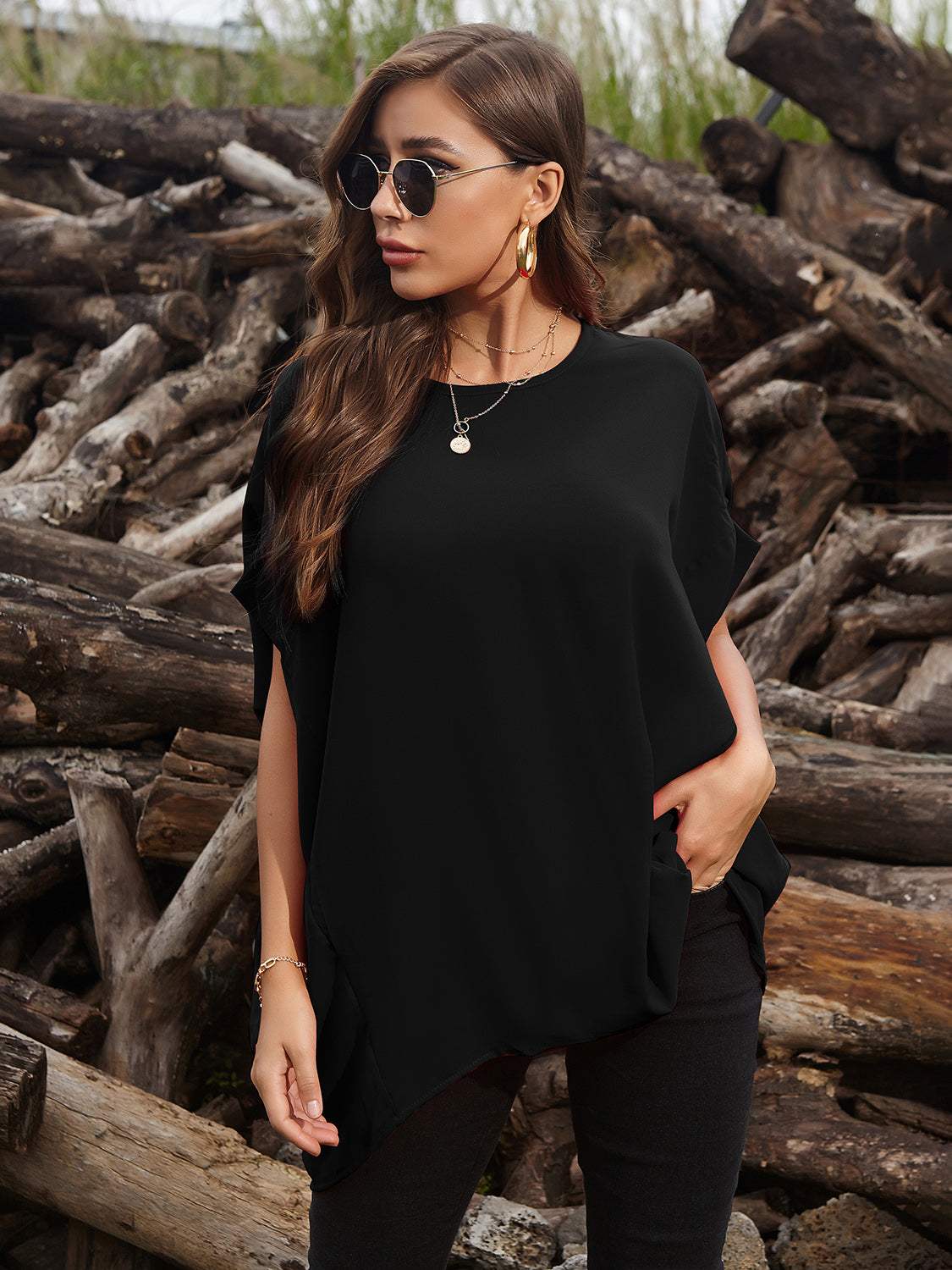 Perfee Round Neck Short Sleeve T-Shirt - Trendsi - Flyclothing LLC