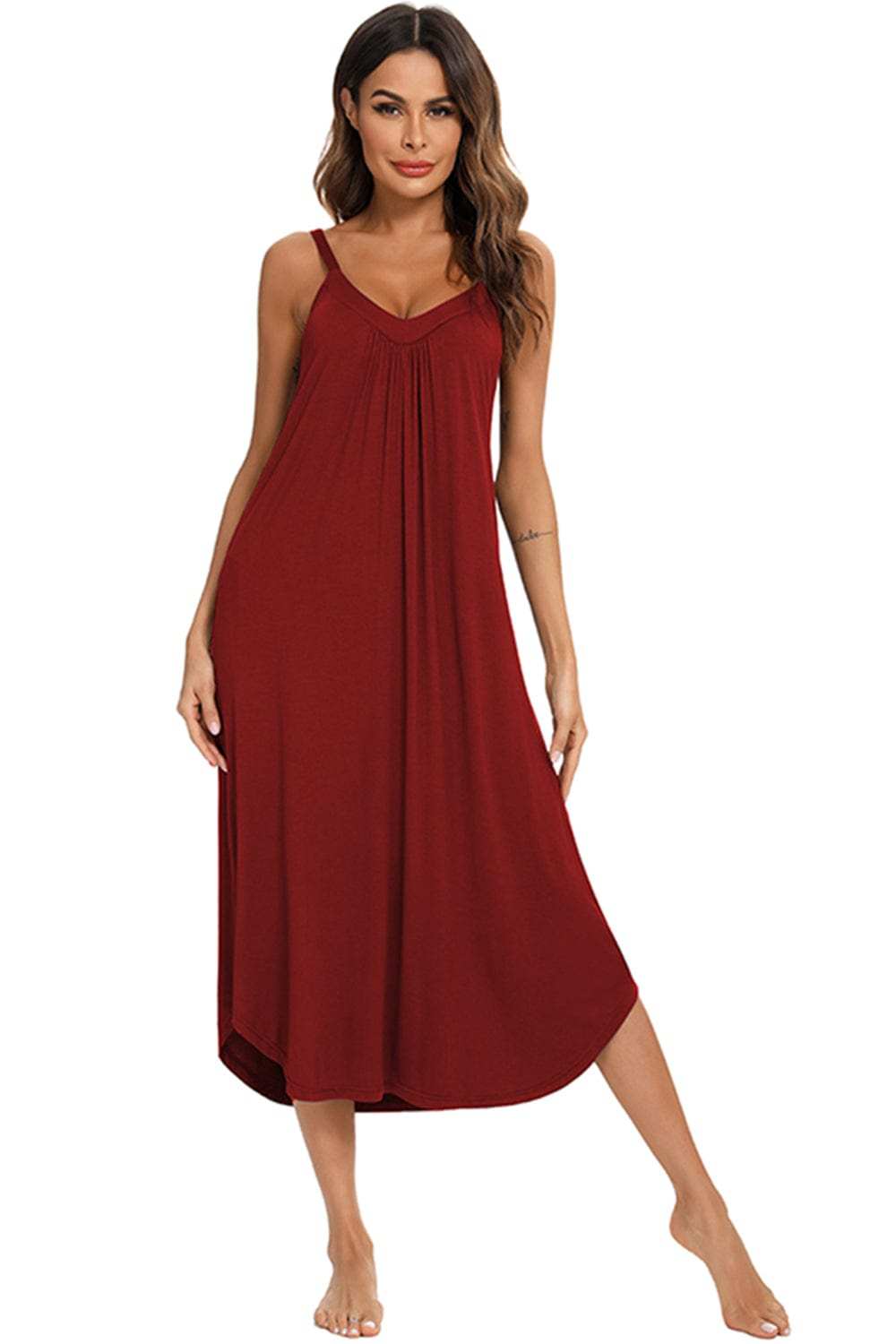 V-Neck Midi Lounge Dress - Trendsi - Flyclothing LLC