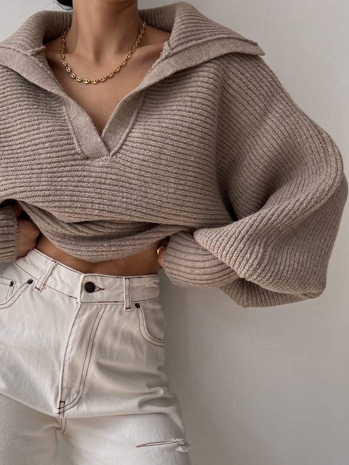 Johnny Collar Long Sleeve Sweater - Trendsi - Flyclothing LLC
