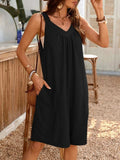 Casual V-Neck Sleeveless Romper with Pockets - Trendsi - Flyclothing LLC