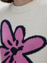 Flower Ribbed Hem Round Neck Sweater - Trendsi - Flyclothing LLC