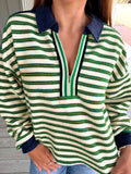 Striped Zip-Up Collar Sweatshirt - Trendsi - Flyclothing LLC