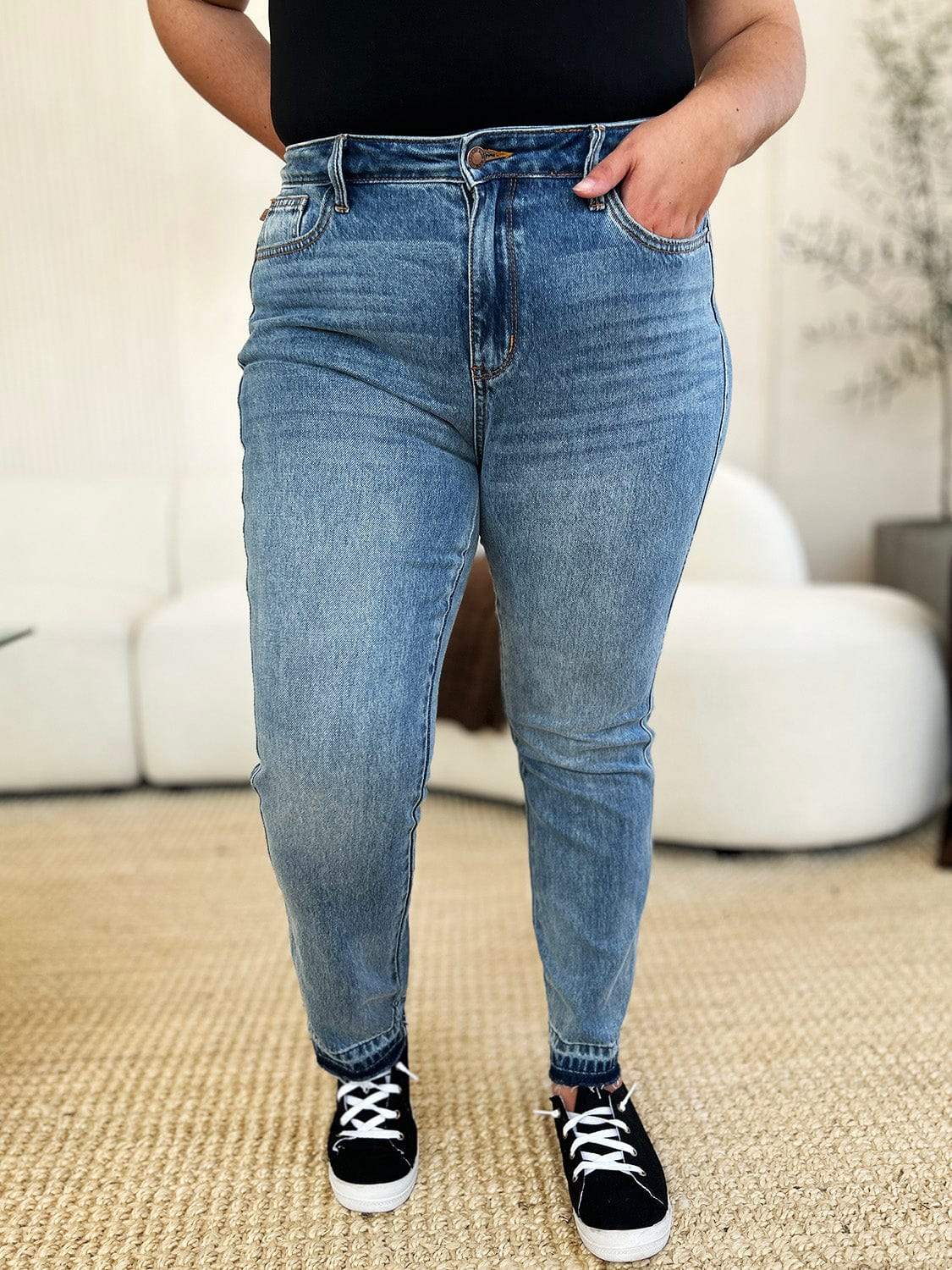 Judy Blue Full Size Mid Rise Rigid Magic Release Hem Jeans - Trendsi - Flyclothing LLC