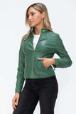 Snobbish Faux Leather Zip Up Drawstring Hooded Jacket - Trendsi - Flyclothing LLC