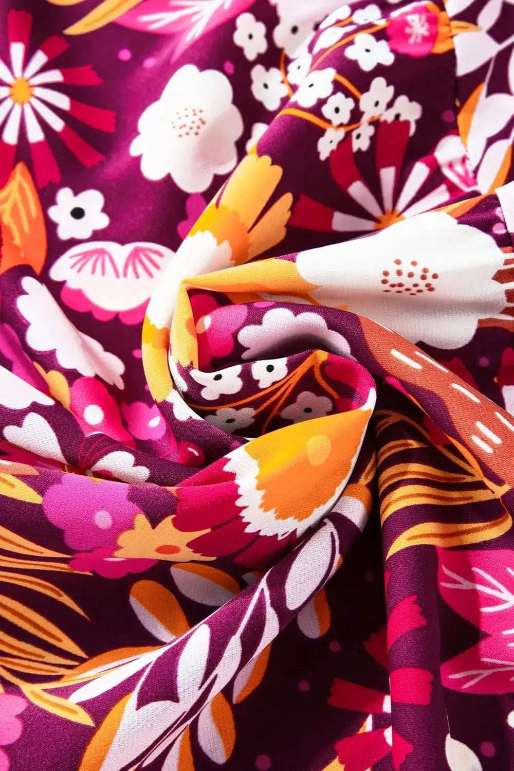 Printed Johnny Collar Long Sleeve Midi Dress - Trendsi - Flyclothing LLC