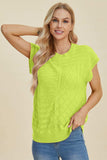 Double Take Full Size Cable-Knit Round Neck Cap Sleeve Sweater - Trendsi - Flyclothing LLC