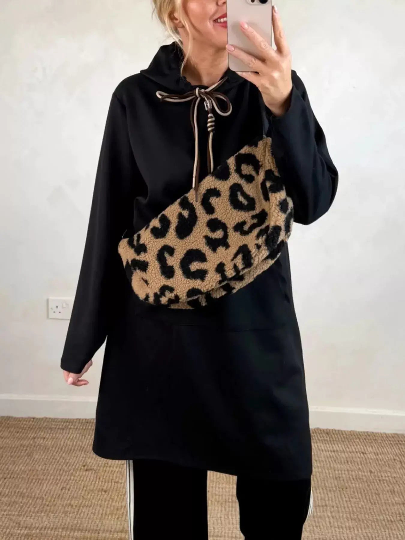 Full Size Casual Drawstring Hooded Sweatshirt Dress Plus Size - Trendsi - Flyclothing LLC