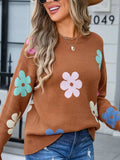 Flower Round Neck Long Sleeve Sweater - Trendsi - Flyclothing LLC