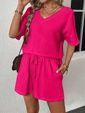 V-Neck Half Sleeve Top and Shorts Set - Trendsi - Flyclothing LLC