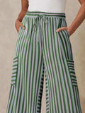 Contrast Striped Wide leg Pants - Trendsi - Flyclothing LLC