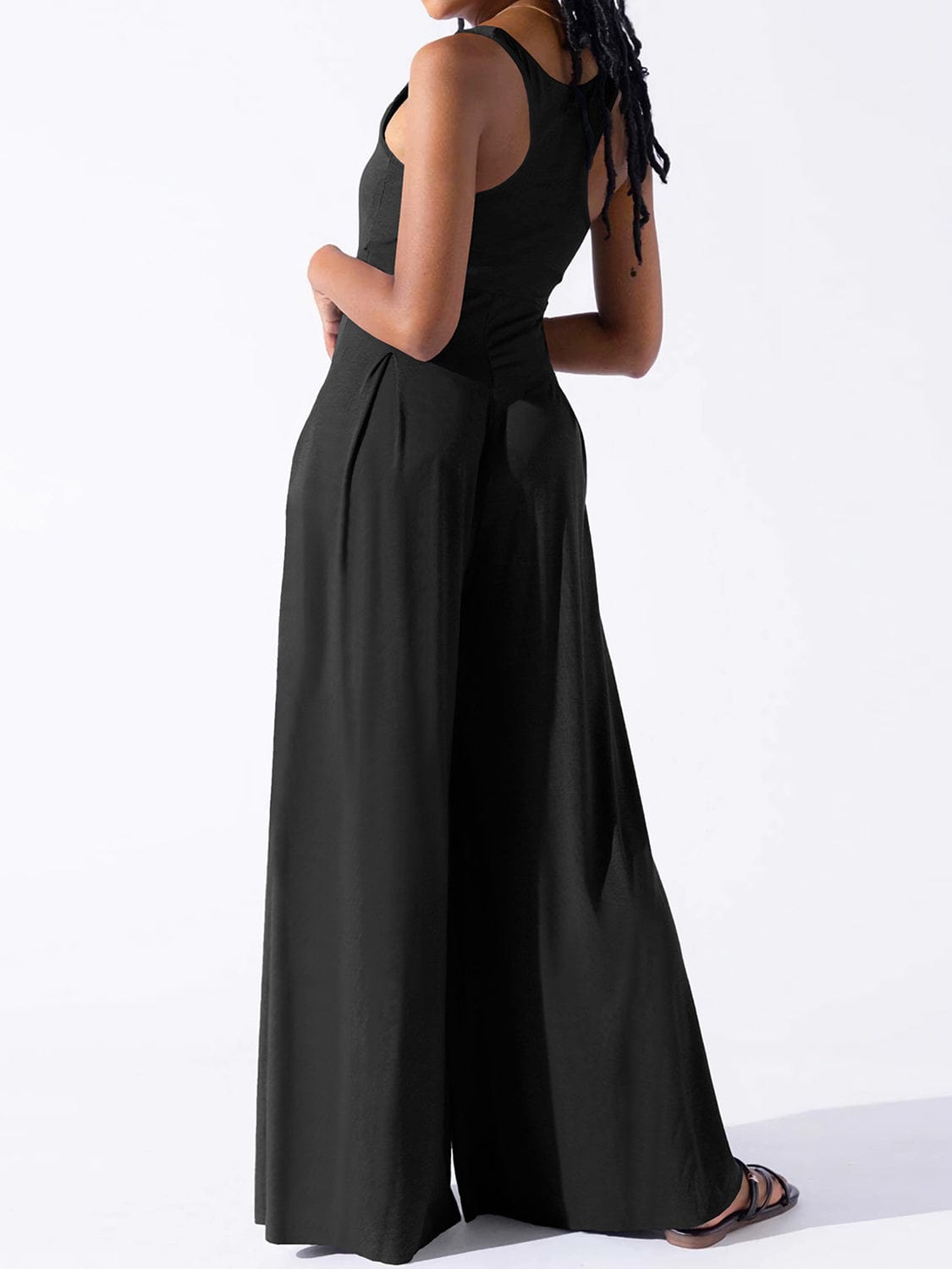 Square Neck Wide Strap Jumpsuit Trendsi