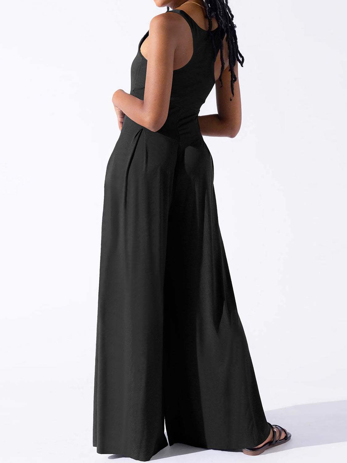 Square Neck Wide Strap Jumpsuit - Trendsi - Flyclothing LLC