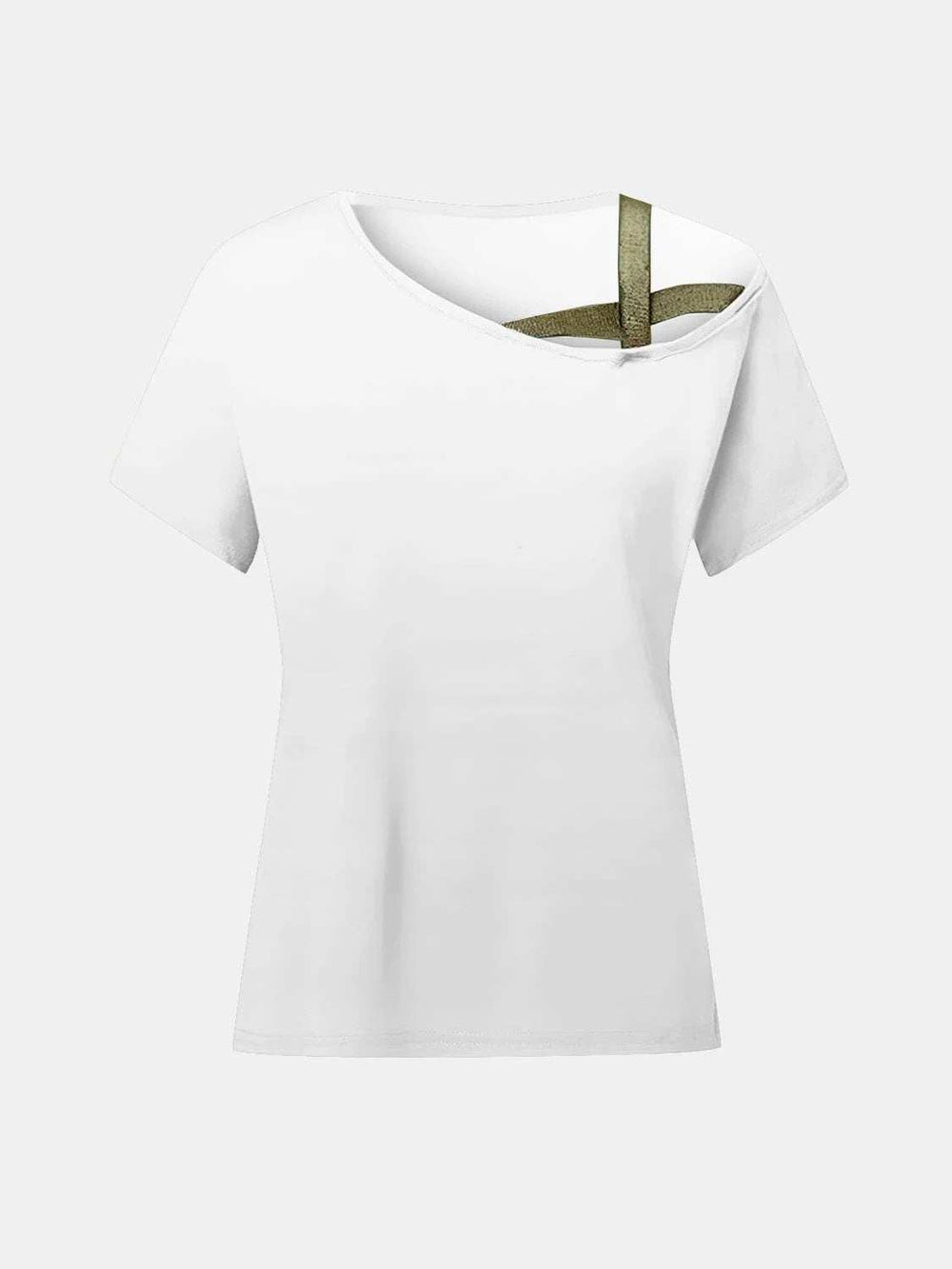 Asymmetrical Neck Short Sleeve T-Shirt - Trendsi - Flyclothing LLC