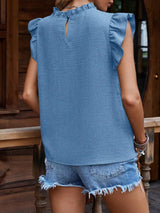 Frill Mock Neck Ruffled Cap Sleeve Blouse - Trendsi - Flyclothing LLC