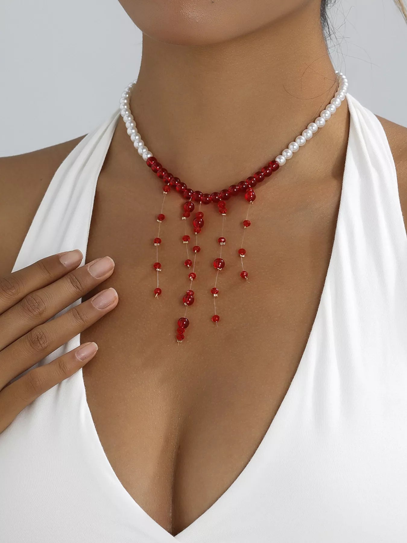 Pearl Beaded Dangle Necklace - Trendsi - Flyclothing LLC