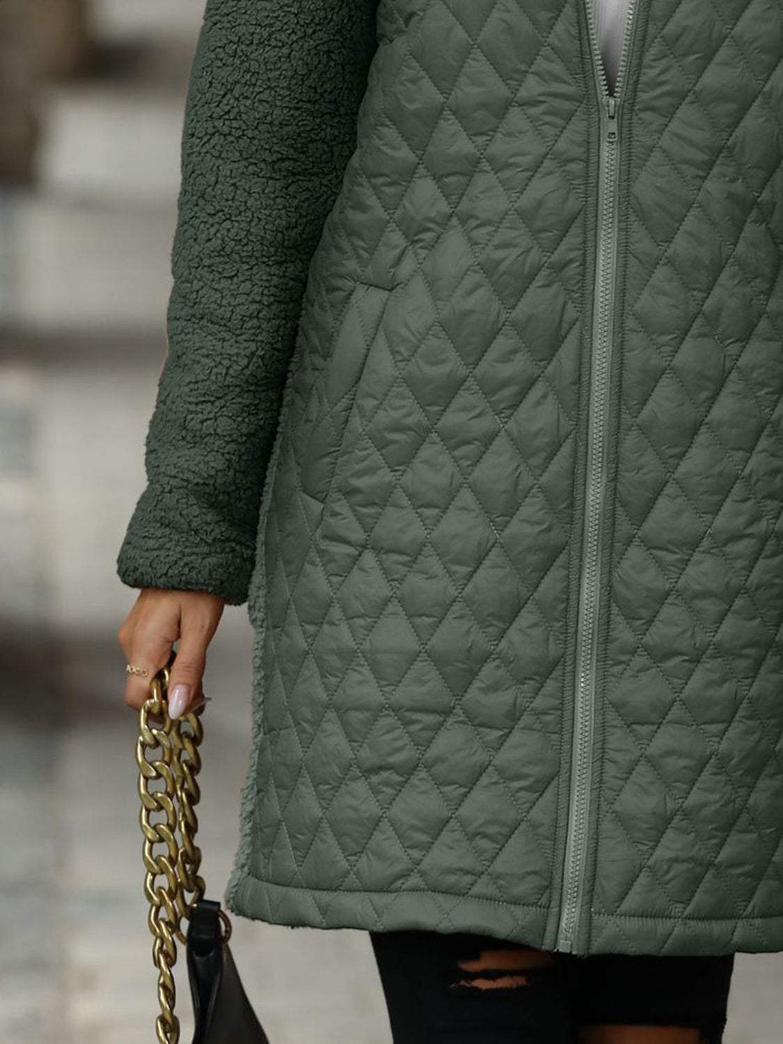 Texture Zip Up Long Sleeve Hooded Coat - Trendsi - Flyclothing LLC
