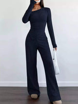 Chic One-Shoulder Asymmetrical Top and Wide-Leg Pants Set - Trendsi - Flyclothing LLC