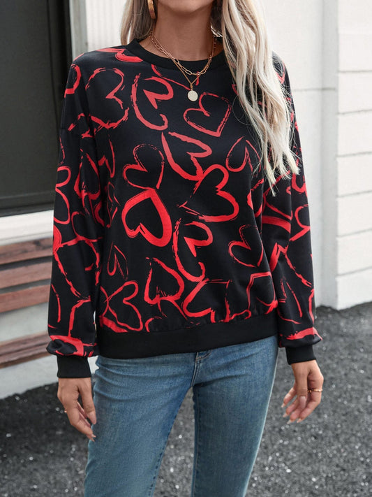 Heart Dropped Shoulder Long Sleeve Sweatshirt - Trendsi