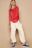 POL Exposed Seam Long Sleeve Lace Knit Top - Trendsi