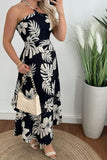 Smocked Printed Halter Neck Dress - Trendsi