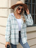 Drawstring Plaid Button Up Hooded Jacket - Trendsi - Flyclothing LLC