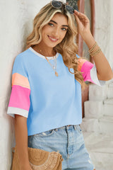 Lovelet Color Block Round Neck Half Sleeve T-Shirt - Trendsi