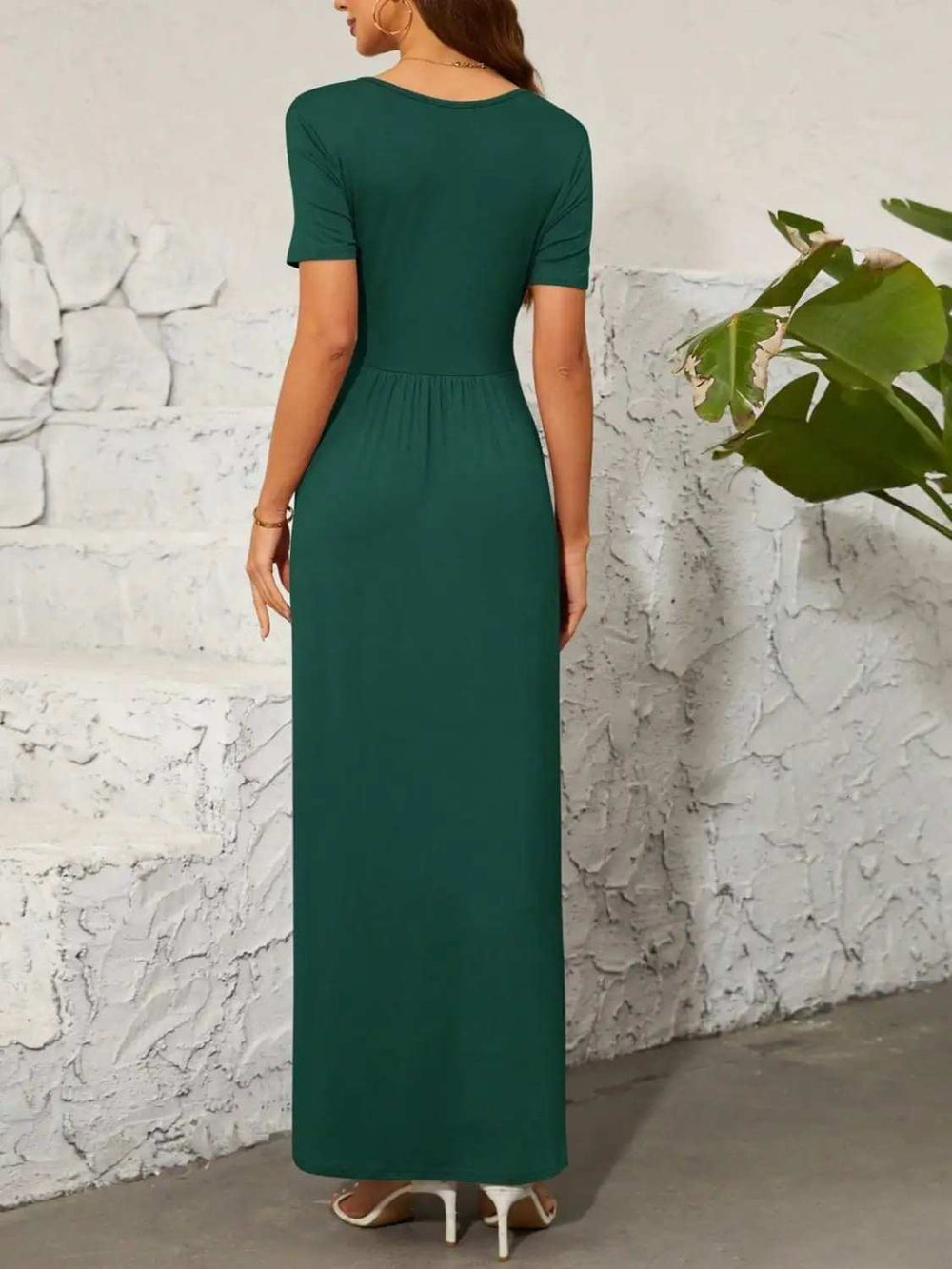 Surplice Short Sleeve Maxi Dress - Trendsi - Flyclothing LLC